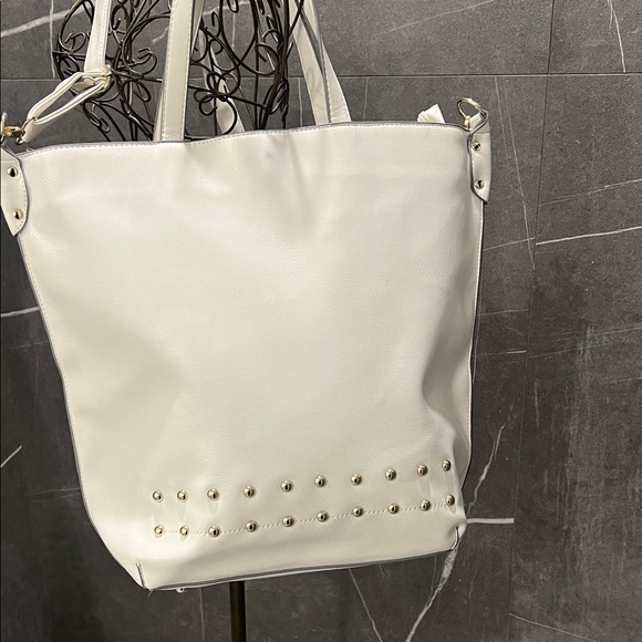 JustFab Handbags - JustFab White Tote with Gold Studs